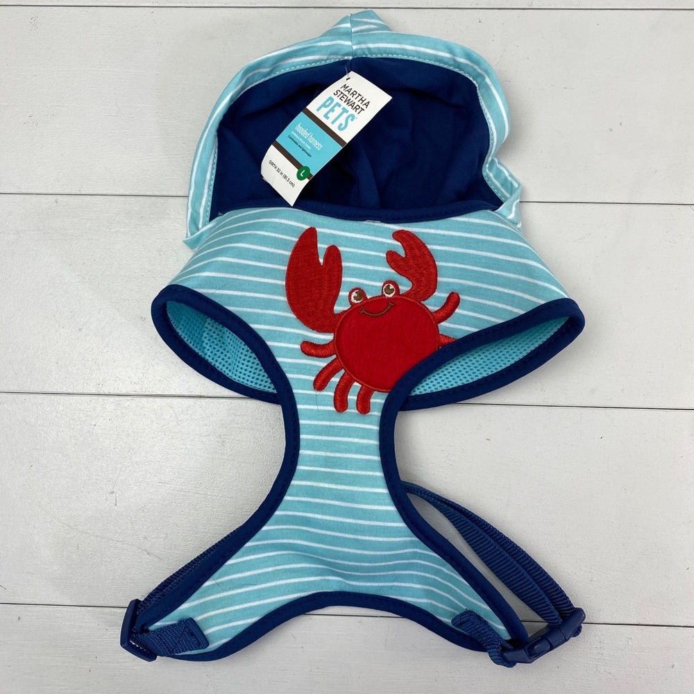 Martha‎ Stewart Pets Hooded Dog Harness Unisex Large Blue Striped Crab Nautical
